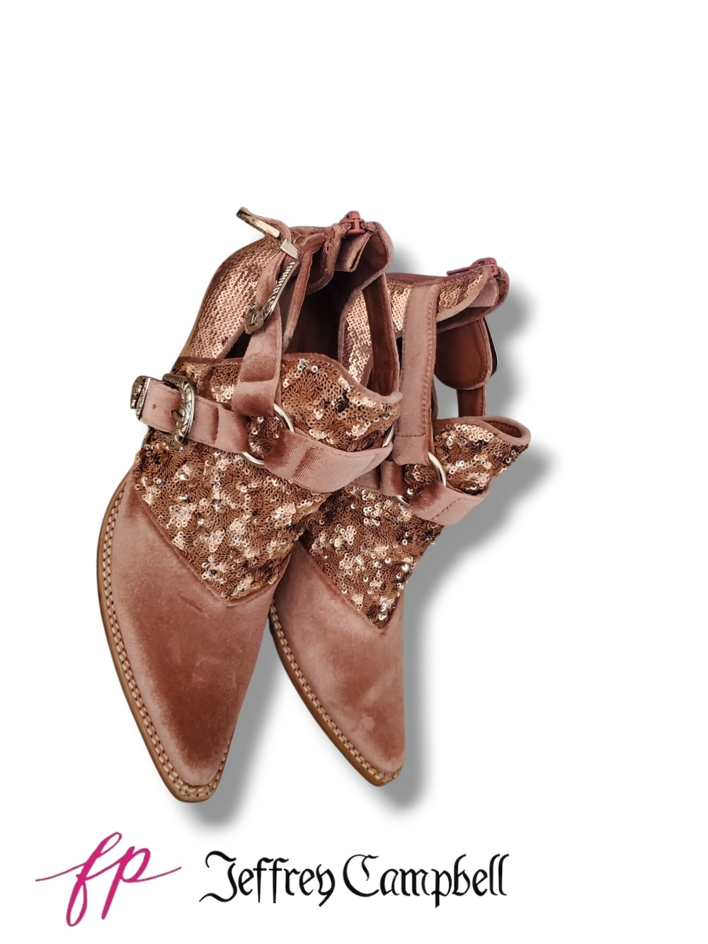Jeffrey Campbell Free People Pink Sequin Velvet Icon Western Booties Size 10 - Picture 8 of 10
